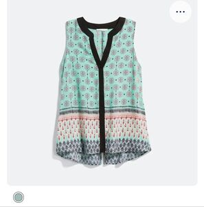 Mint and Coral patterned split neck tank